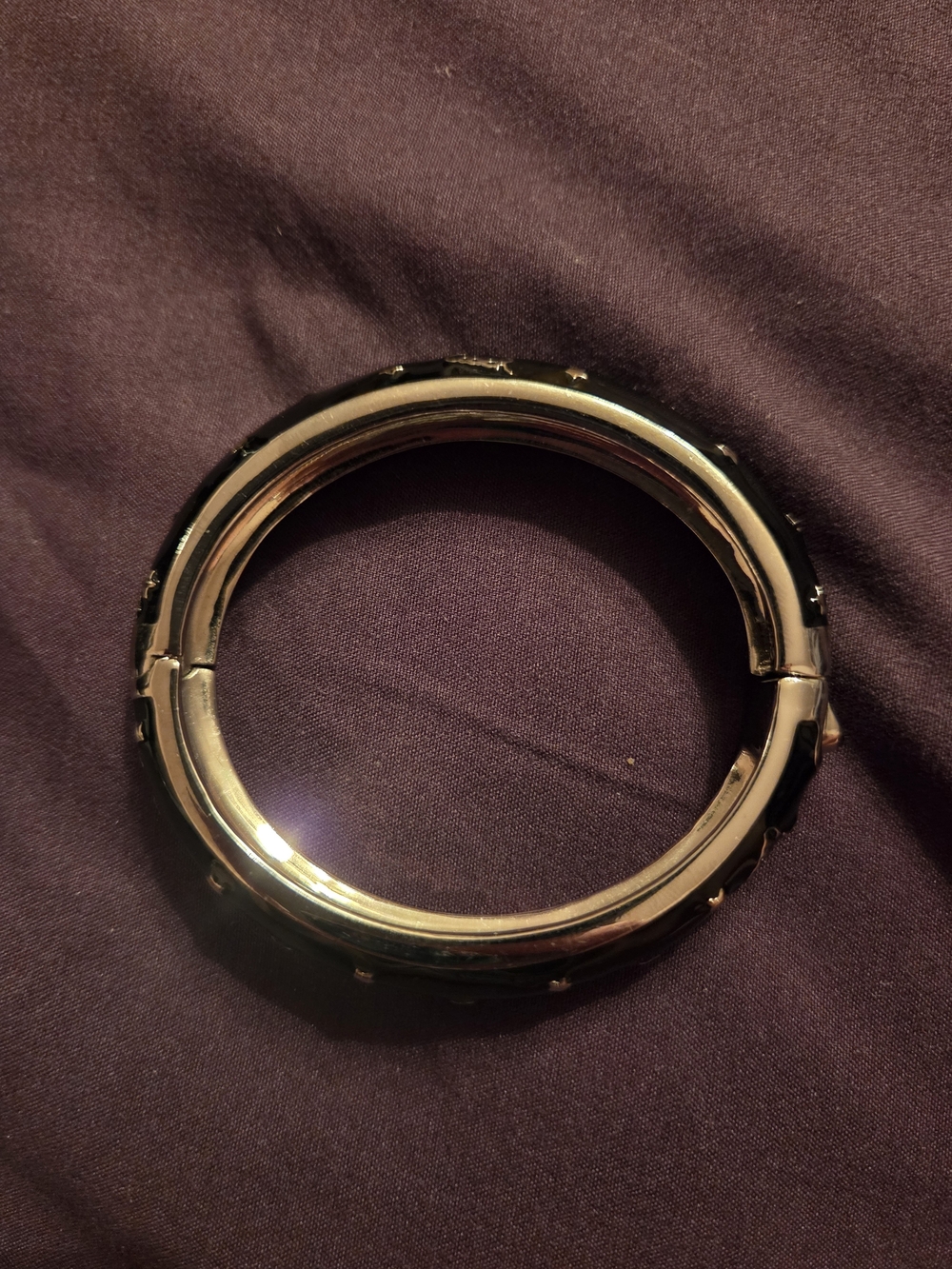 Coach SILVER-Tone Hinged Bangle Bracelet with Black Trim